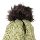 Aran Traditions Beanie with Faux Fur Bobble Hat and 3 Buttons Green Colour