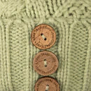 Aran Traditions Beanie with Faux Fur Bobble Hat and 3 Buttons Green Colour