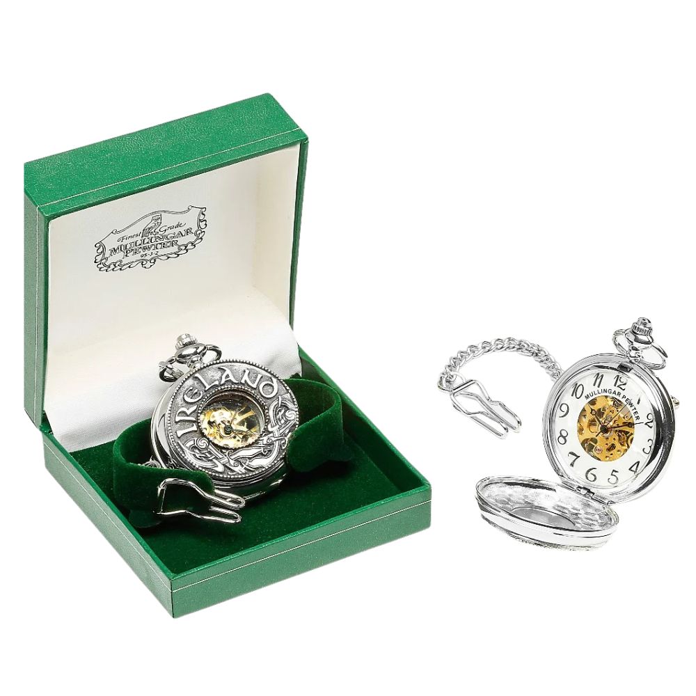 Pocket Watch With Ireland Design by Mullingar Pewter