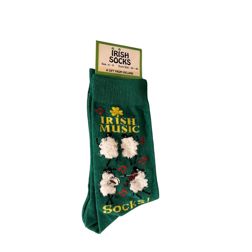 Irish Music Sheep Socks Green