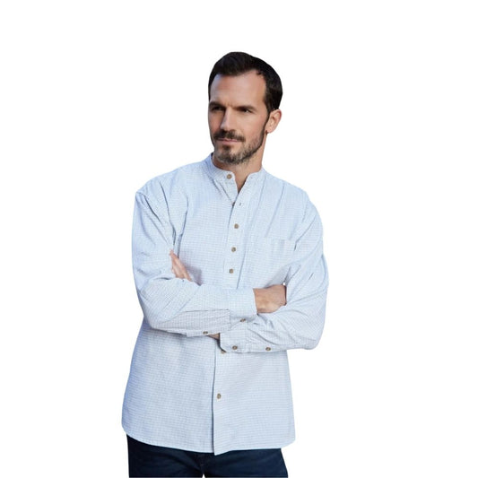 Irish Blue Check Men's Grandfather Shirt