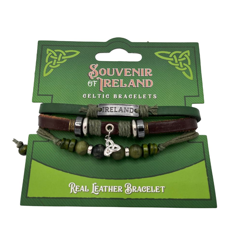 Irish Handcrafted Leather Bracelet with Celtic Knot Charm