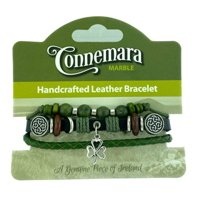 Irish Handcrafted Leather Bracelet with Shamrock Charm
