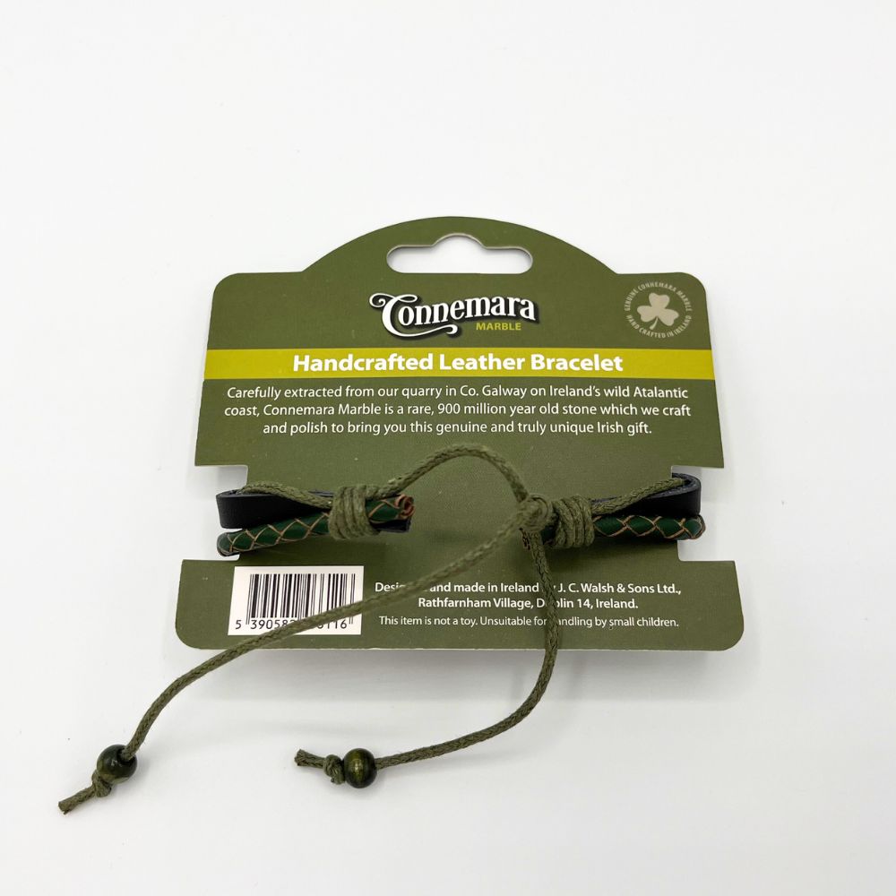 Irish Handcrafted Leather Bracelet with Shamrock Charm