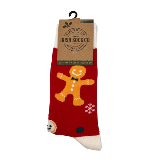 Irish Sock Co Gingerbread Man Christmas Socks Red and Cream