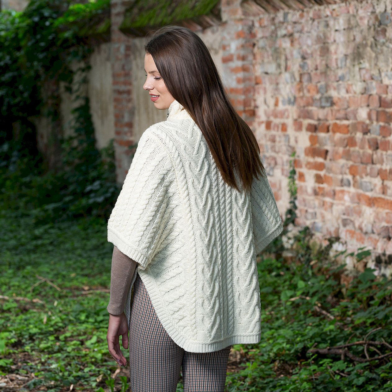 Saol Aran Funnel Neck Poncho Jacket for Ladies