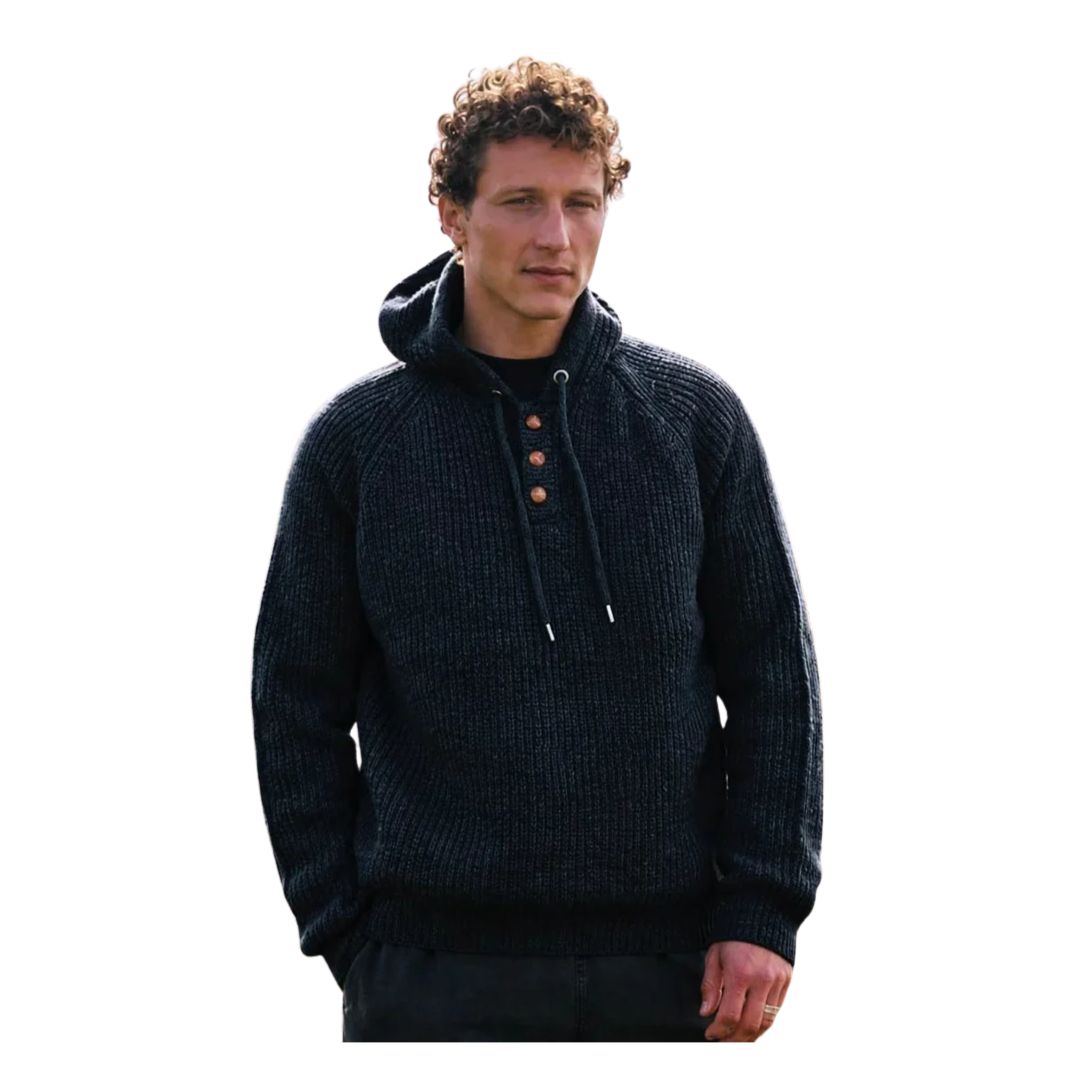 Men’s Wool Blend Ribbed Hooded Sweater