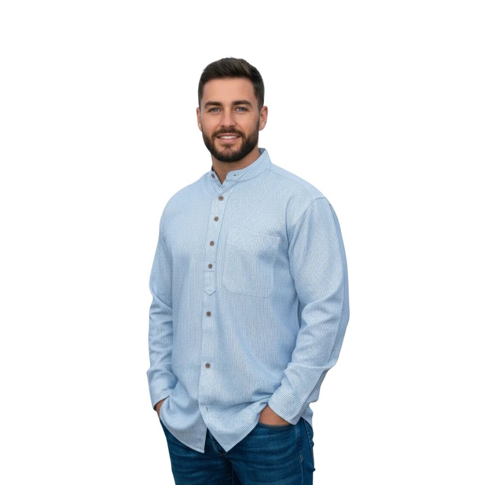 Irish Grandfather Shirt Men's Blue Cross Hatching