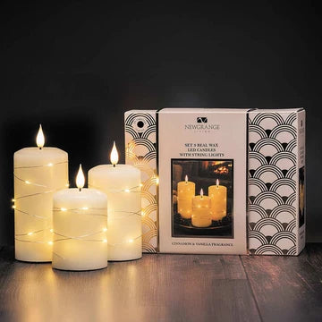 Newgrange Living Cinnamon Vanilla Fragranced LED Ivory Candle Set 3