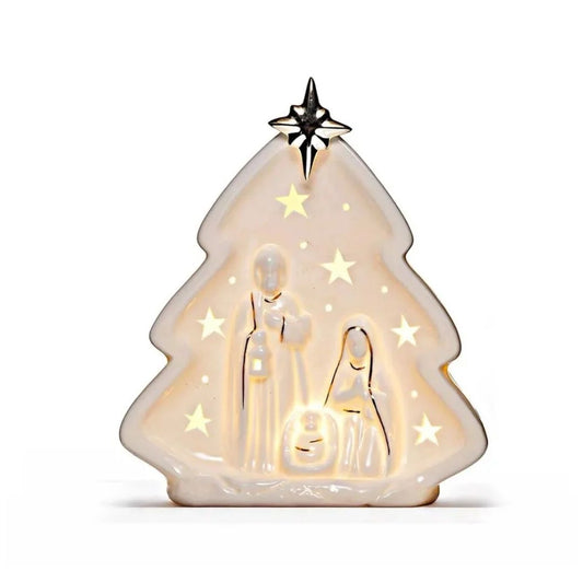Newgrange Living White and Gold Ceramic Christmas Nativity Scene Ornament in gift box