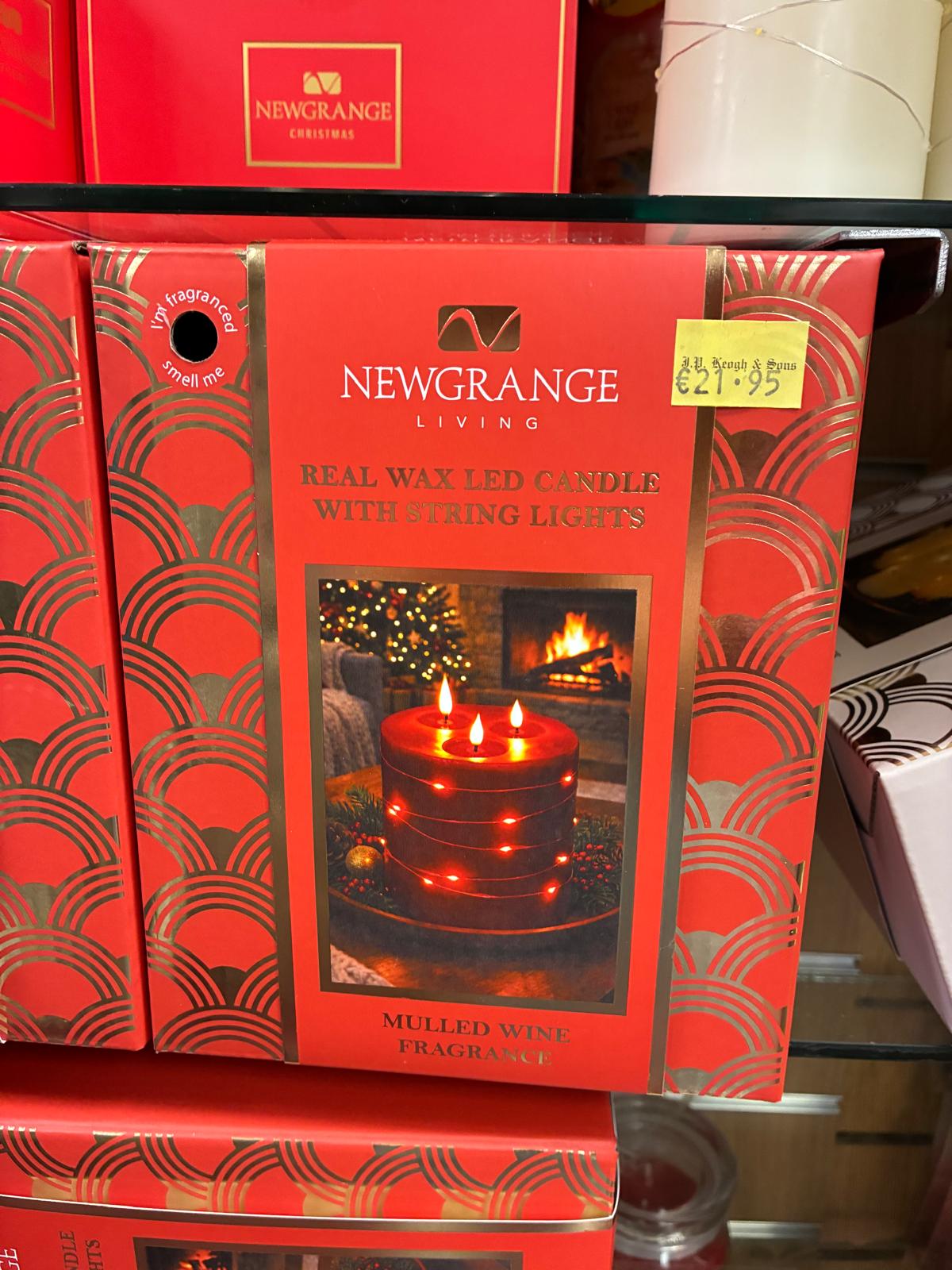 Newgrange Christams Mulled Wine Fragranced LED Red Candle 3 Wicks