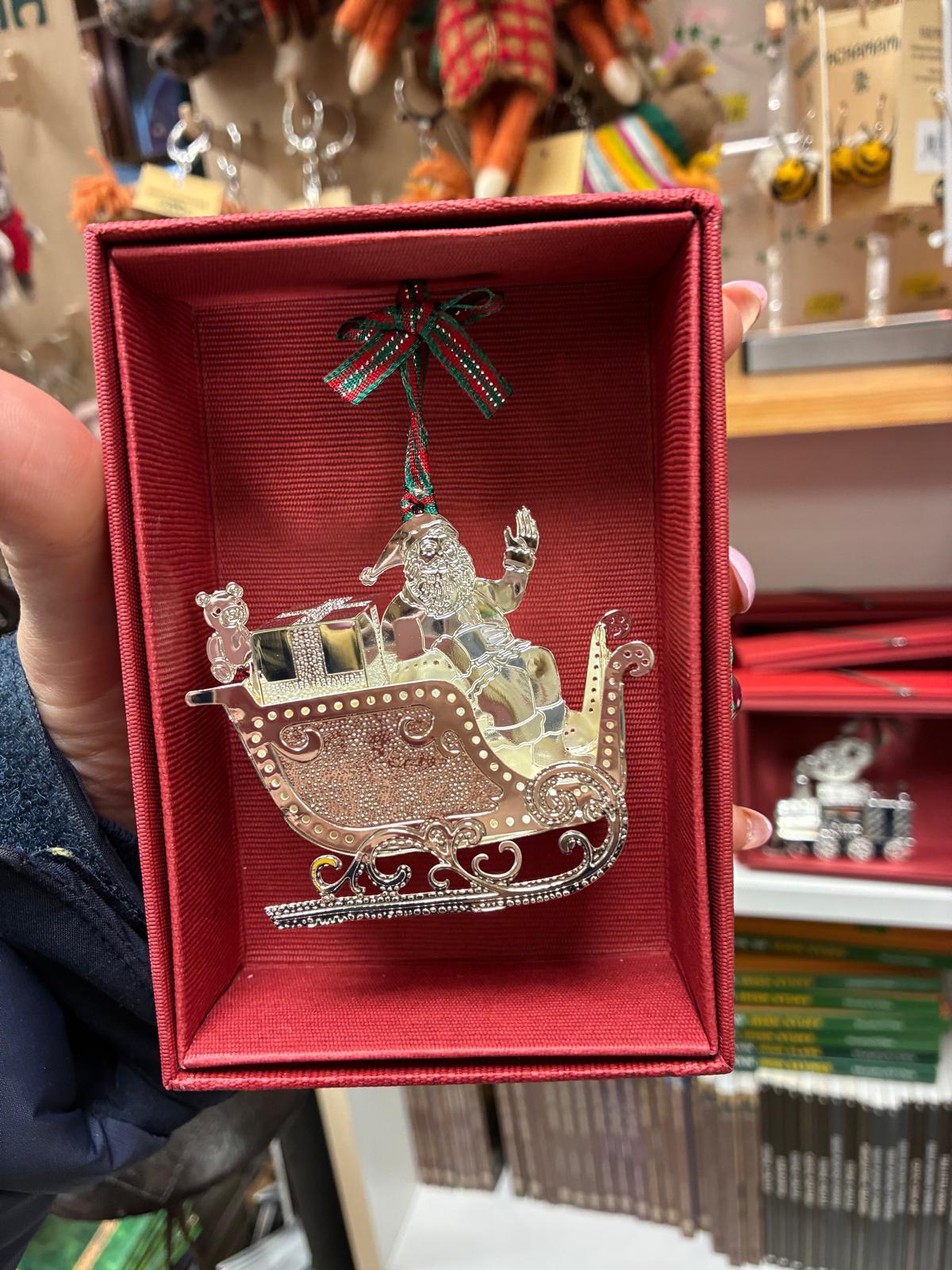 Tipperary Crystal Silver Christmas Tree Decoration Santa Sleigh with Gift Box