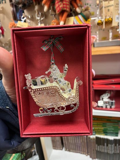 Tipperary Crystal Silver Christmas Tree Decoration Santa Sleigh with Gift Box