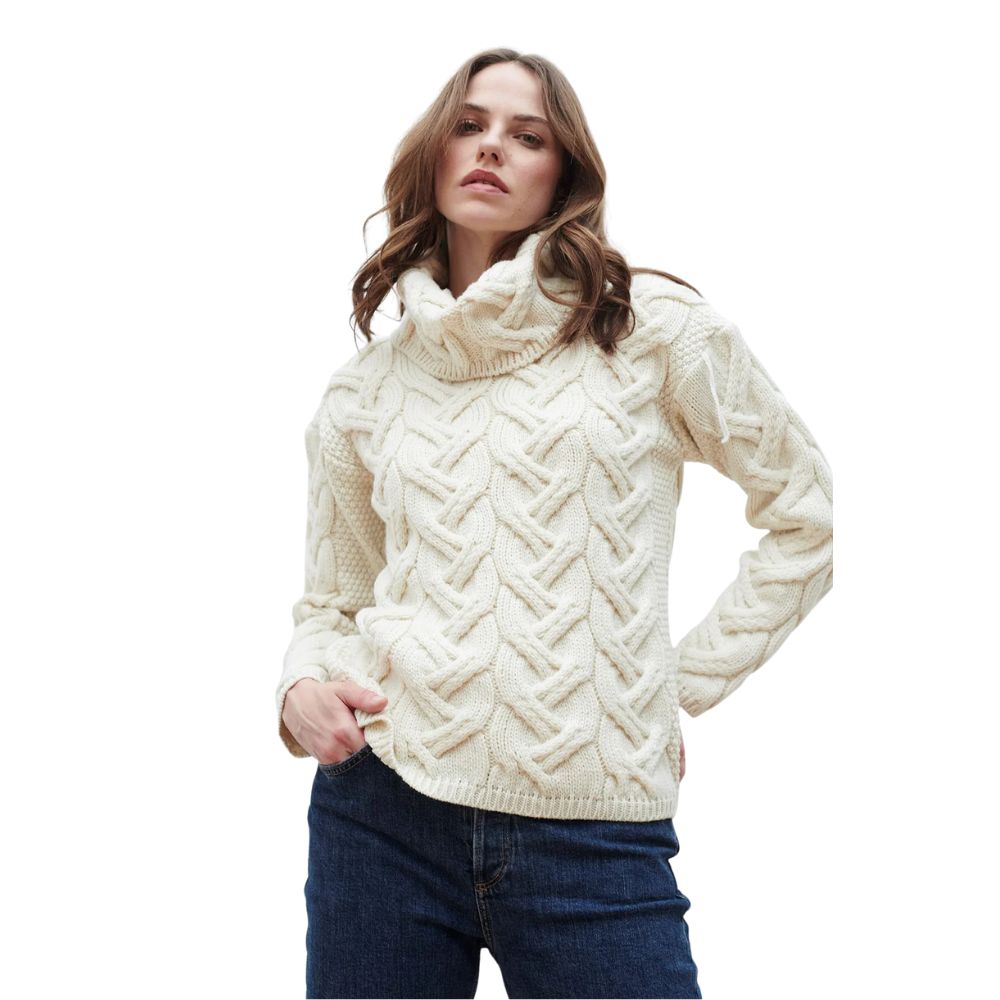 Chunky Cable Knit with Oversized Cowl Neck
