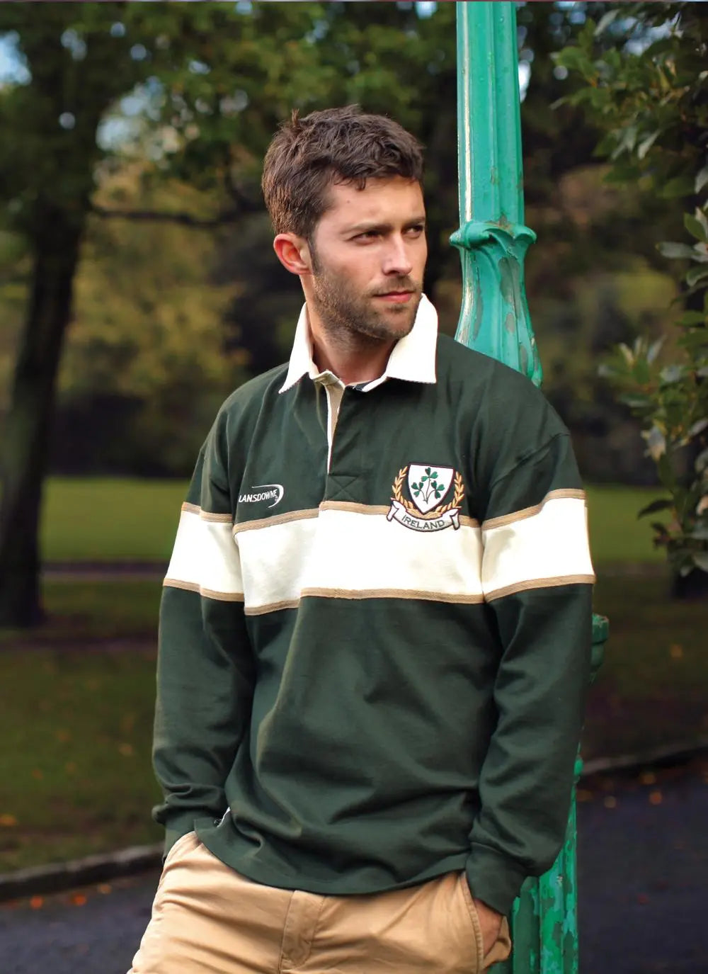 Ireland Landsdowne Three Shamrock Long Sleeve Collared Rugby Shirt