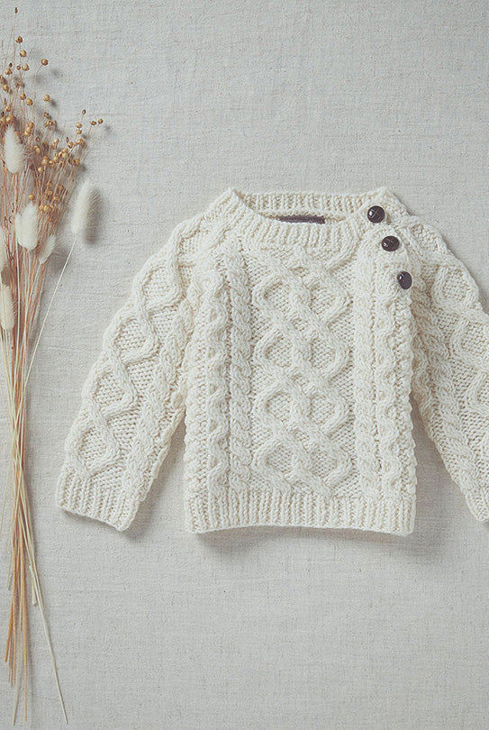 Shepley Baby Aran Wool Crew Neck Sweater Cream