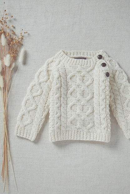Shepley Baby Aran Wool Crew Neck Sweater Cream