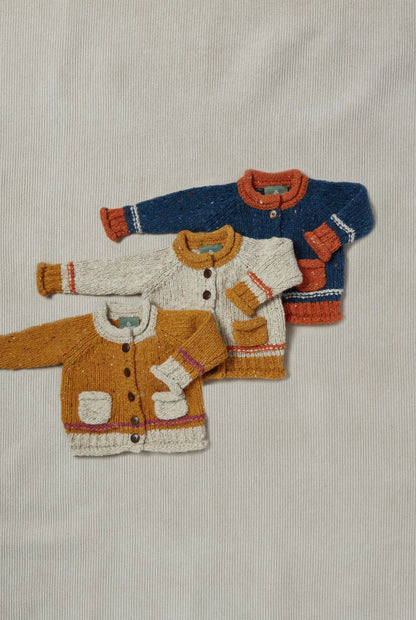 Réalta Aran Woollen Mills Baby Roll Neck Cardigan with Orange pockets