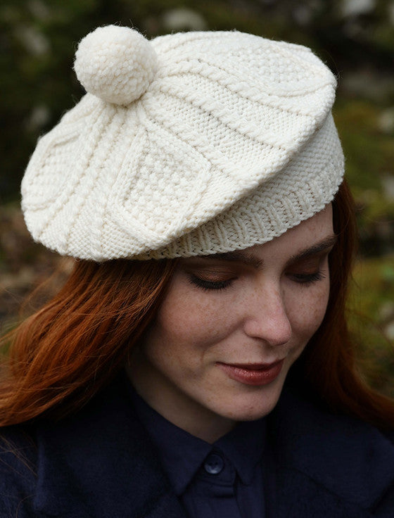 Aran Woollen Mills Ladies Hand Knitted Cream Beret