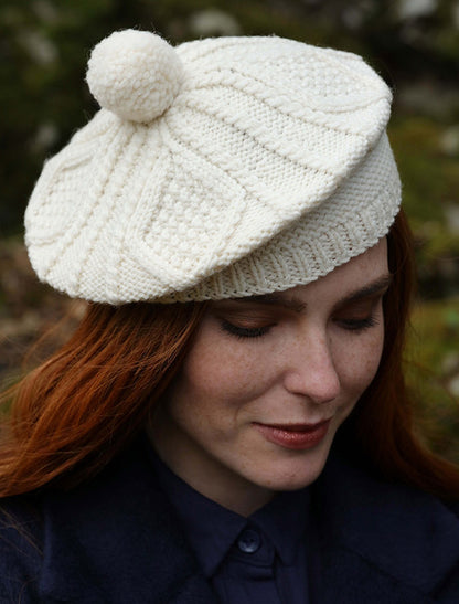 Aran Woollen Mills Ladies Hand Knitted Cream Beret