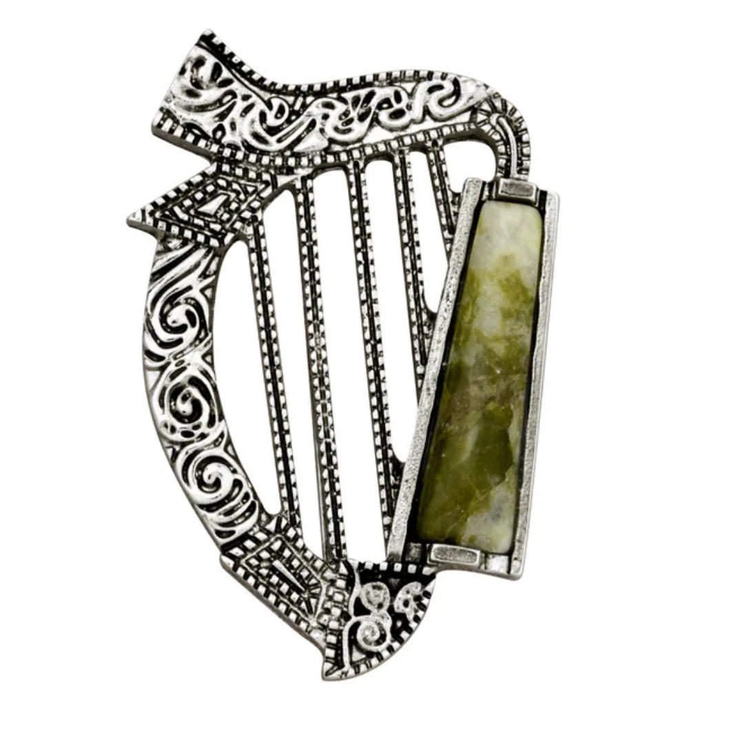 Connemara Marble Harp Brooch by Solvar