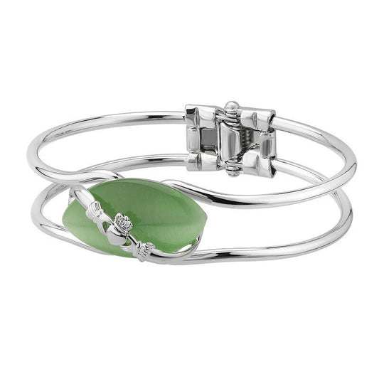 Cat Eye Stone with Claddagh Detail Bangle by Solvar