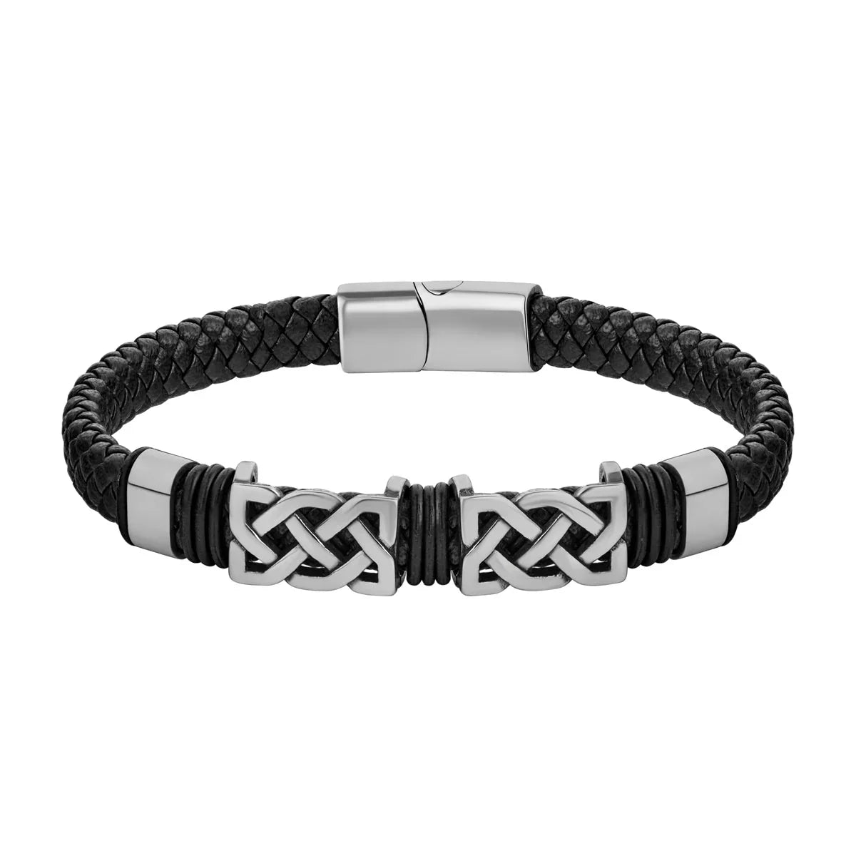 Black Leather Two Link Celtic Knot Bracelet by Solvar