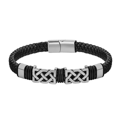 Black Leather Two Link Celtic Knot Bracelet by Solvar