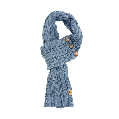 Aran Traditions Cable Button Wrap Woollen Knitted Grey Scarf