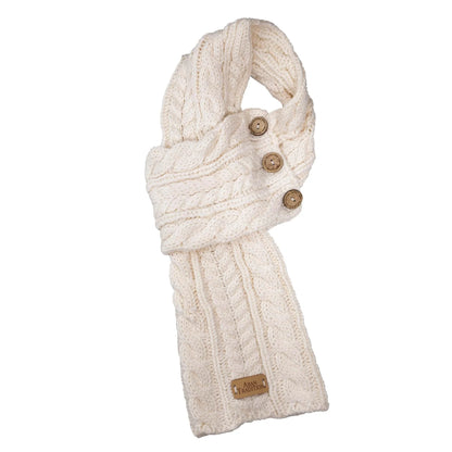 Aran Traditions Cable Button Wrap Woollen Knitted Cream Scarf