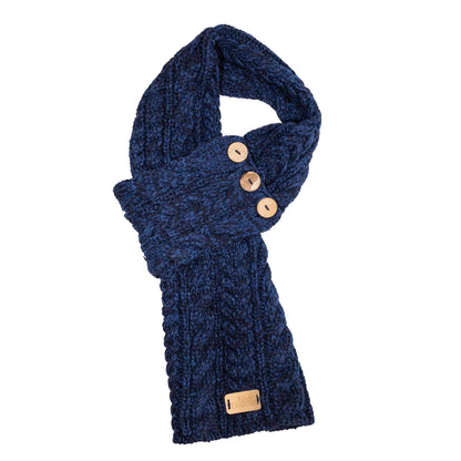 Aran Traditions Cable Button Wrap Woollen Knitted Navy Blue Scarf