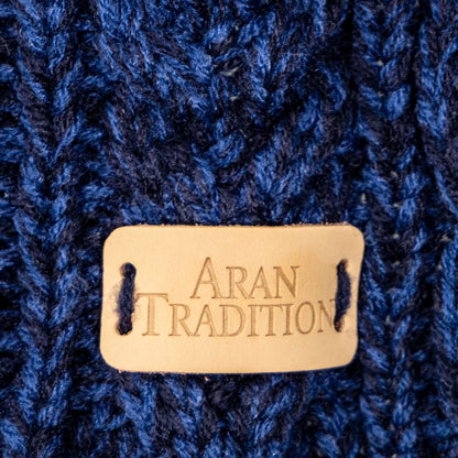 Aran Traditions Cable Button Wrap Woollen Knitted Navy Blue Scarf