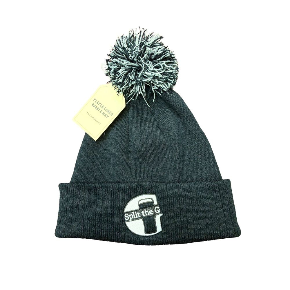 Split the G Black Beanie with pom pom