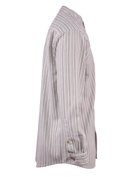 Cotton Irish Men's Grandfather Shirt Grey Stripe