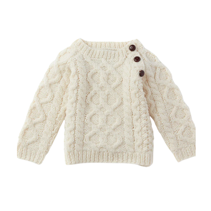 Shepley Baby Aran Wool Crew Neck Sweater Cream