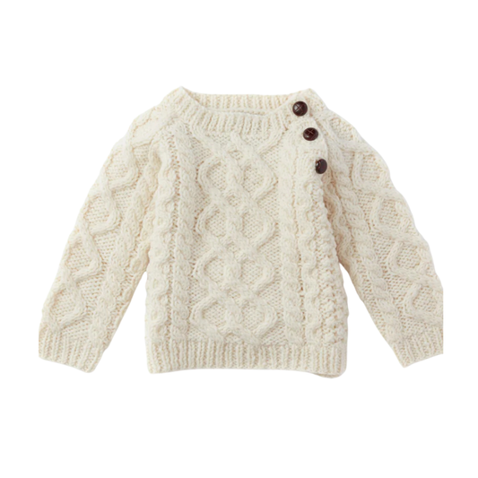 Shepley Baby Aran Wool Crew Neck Sweater Cream