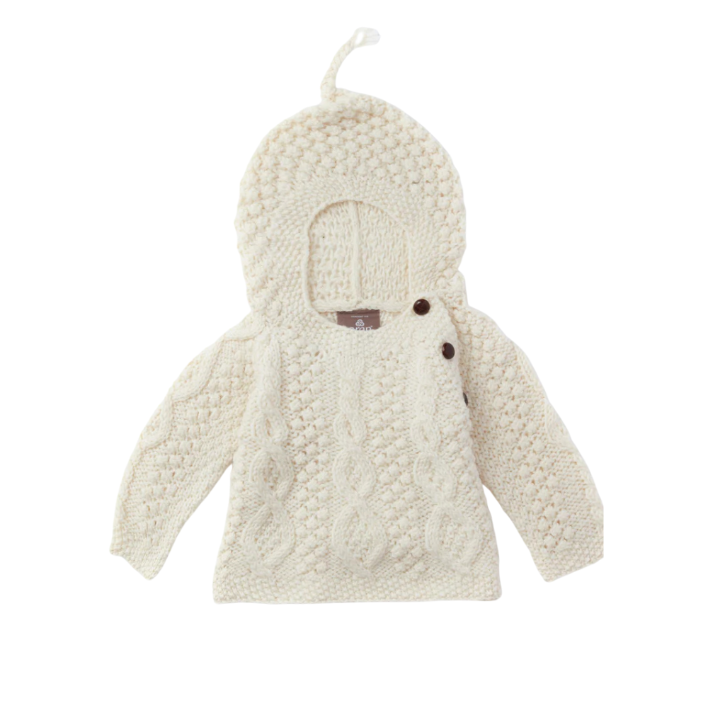 Shepley Baby Aran Wool Sweater with Hood Cream