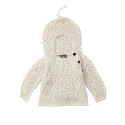 Shepley Baby Aran Wool Sweater with Hood Cream