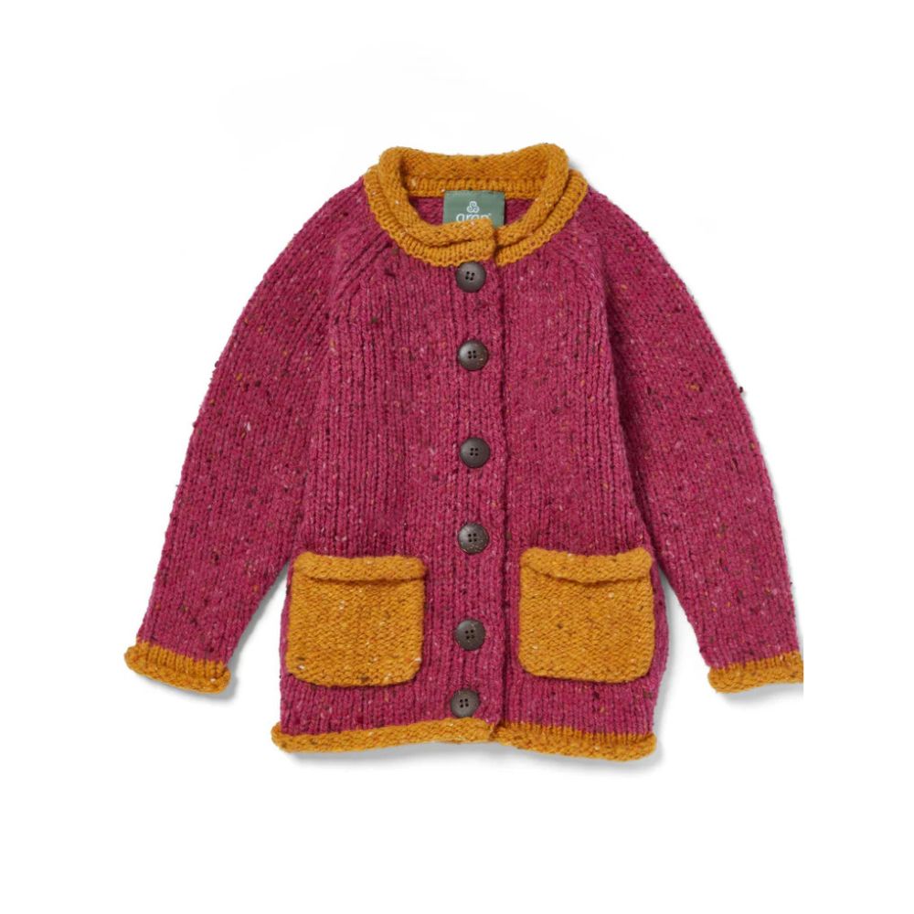 Aran Woollen Mills Solas Children’s Roll Neck Cardigan Rose Haze