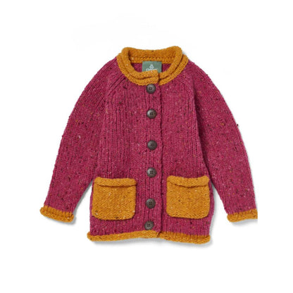 Aran Woollen Mills Solas Children’s Roll Neck Cardigan Rose Haze