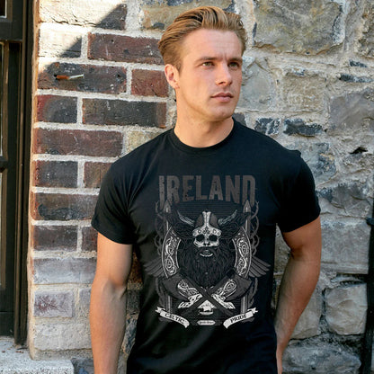 Black Viking Print Ireland Men's Black T-Shirt