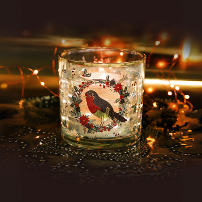 Tipperary Crystal Robin Wreath LED Light Up Candle