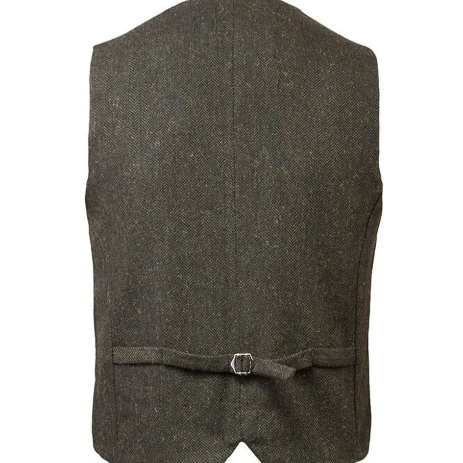 Emerald Isle Men's Tweed Herringbone Waistcoat Olive Green