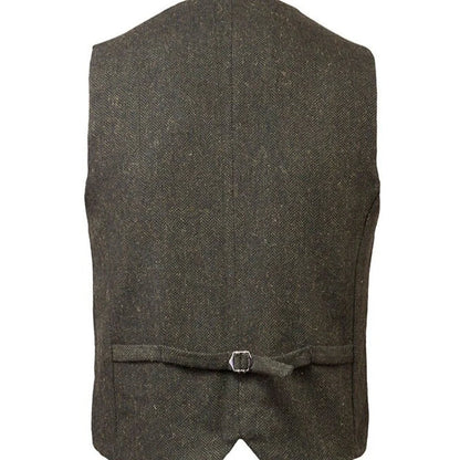 Emerald Isle Men's Tweed Herringbone Waistcoat Olive Green