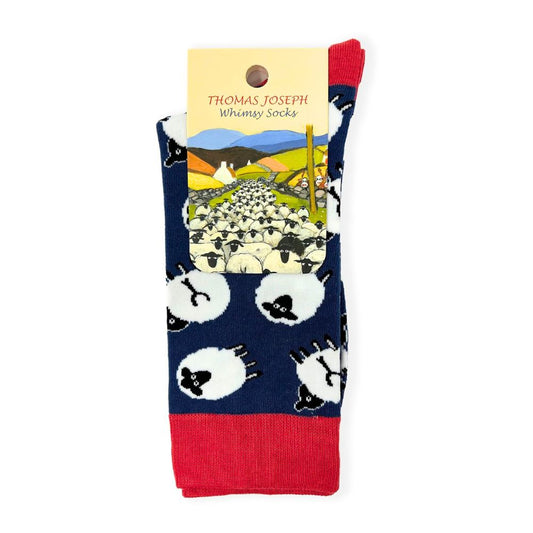 Whimsical Socks by Thomas Joseph Navy Red Sheep Unisex Socks