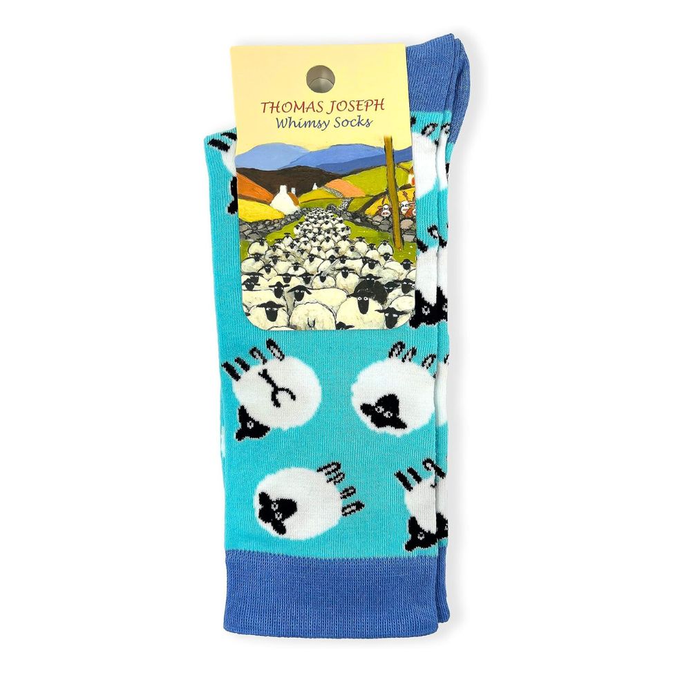 Whimsical Socks by Thomas Joseph Turquoise Sheep Unisex Socks
