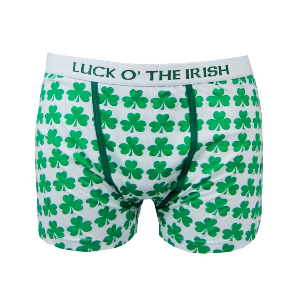 White and Green Shamrock Irish Boxer Shorts