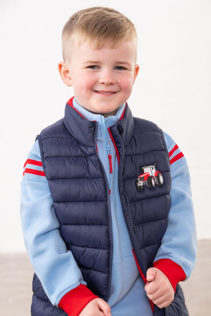 Little Lighthouse Abel Padded Navy Gilet for boys with Red Tractor
