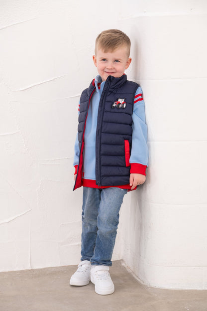 Little Lighthouse Abel Padded Navy Gilet for boys with Red Tractor