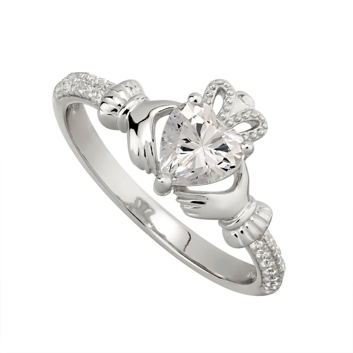 Silver April Birthstone Crystal Women's Claddagh Ring